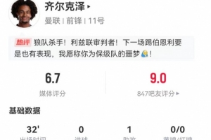 齐尔克泽本场替补0射门 1助攻+2关键传球 3对抗1成功 获评6.7分