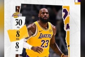 Respect?东契奇社媒转发詹姆斯本场30+8+8数据海报