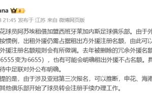 朱艺:推测今年中超外援注册名额会微调,冗余外援名额很可能回归